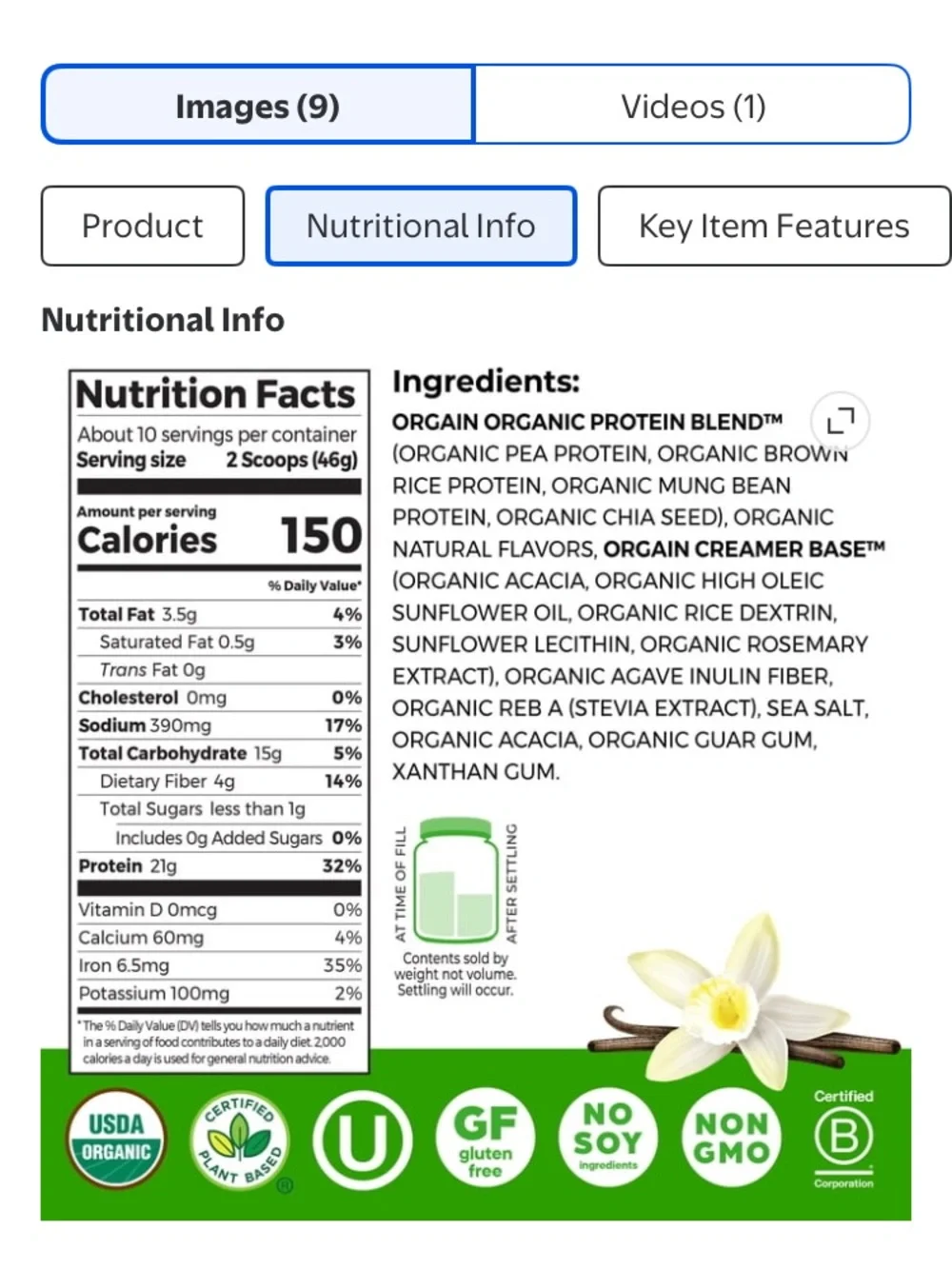 Organic Protein Powder - Vanilla (Green Accent)